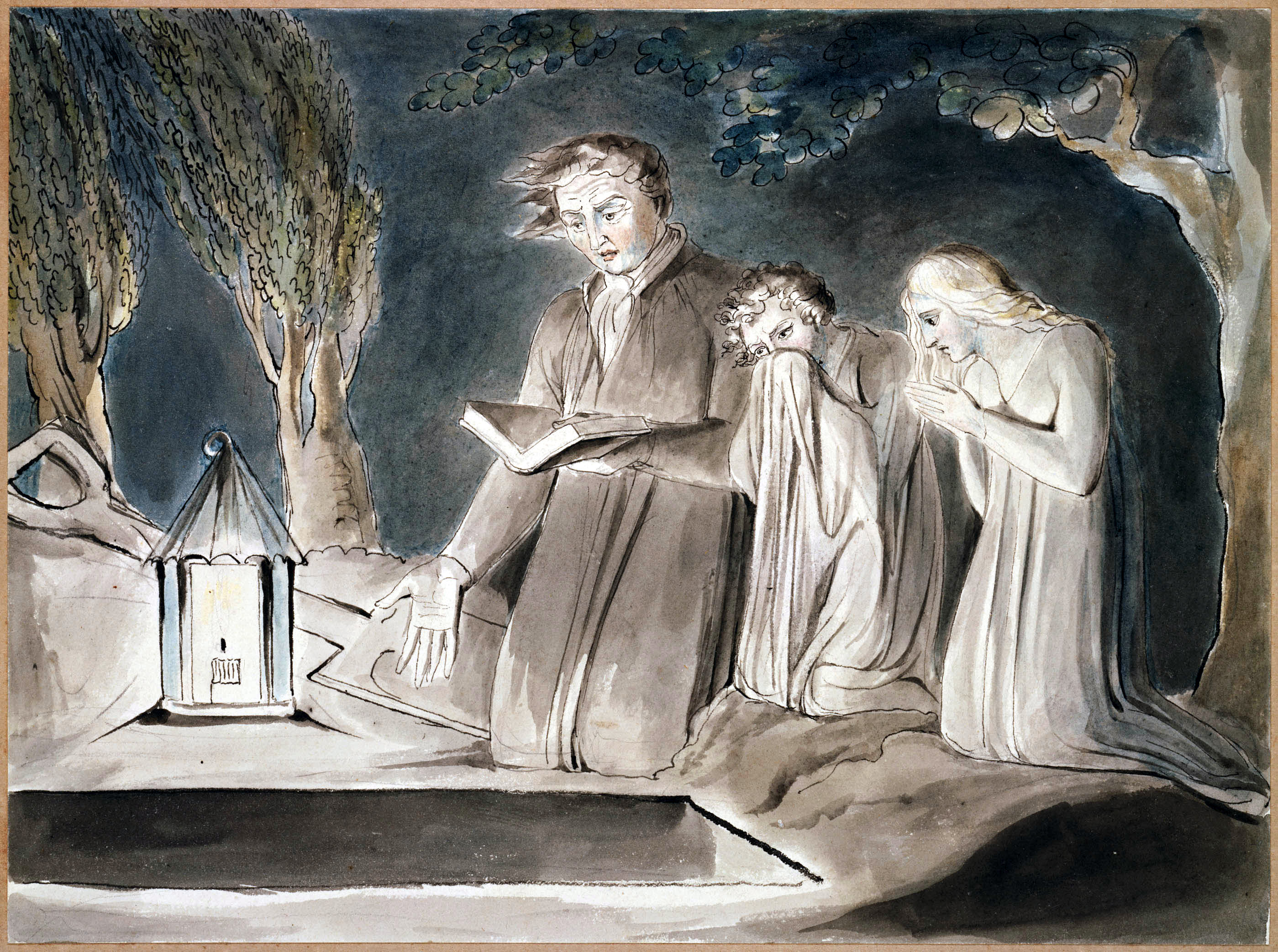 "A Man and Two Children beside an Open Grave"